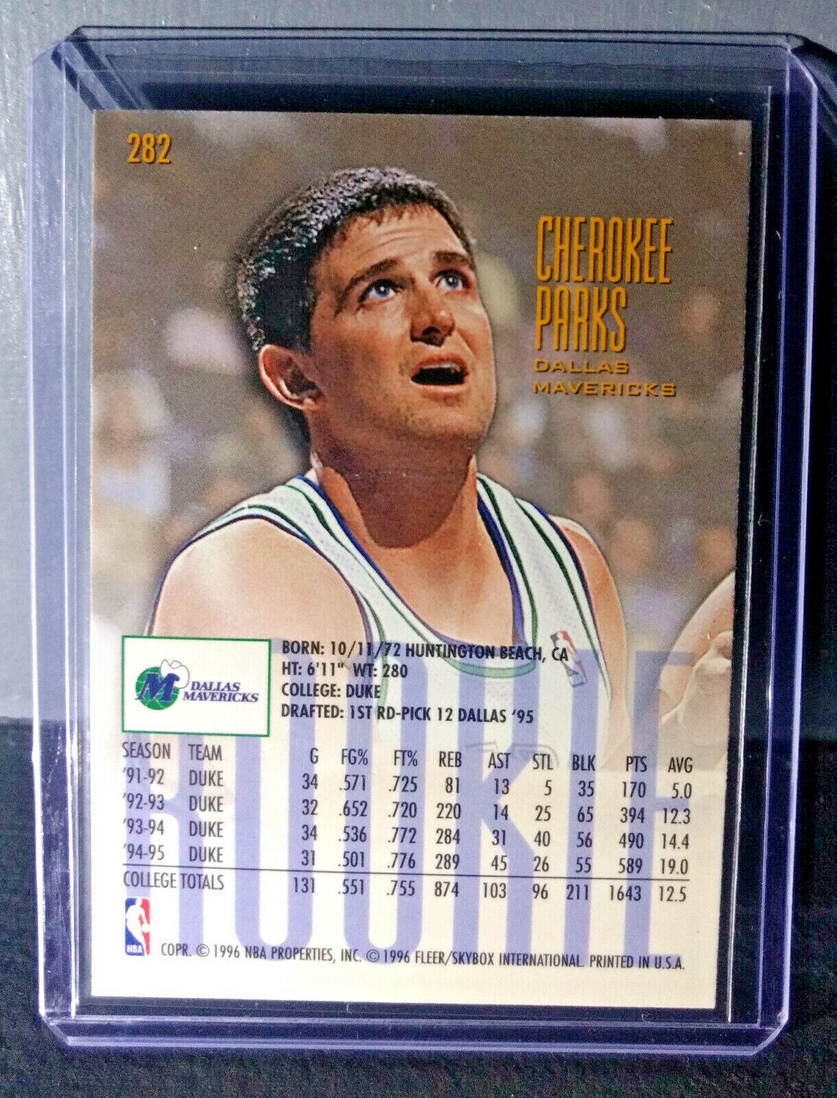 1995-96 Cherokee Parks Fleer Ultra #282 Rookie Basketball Card