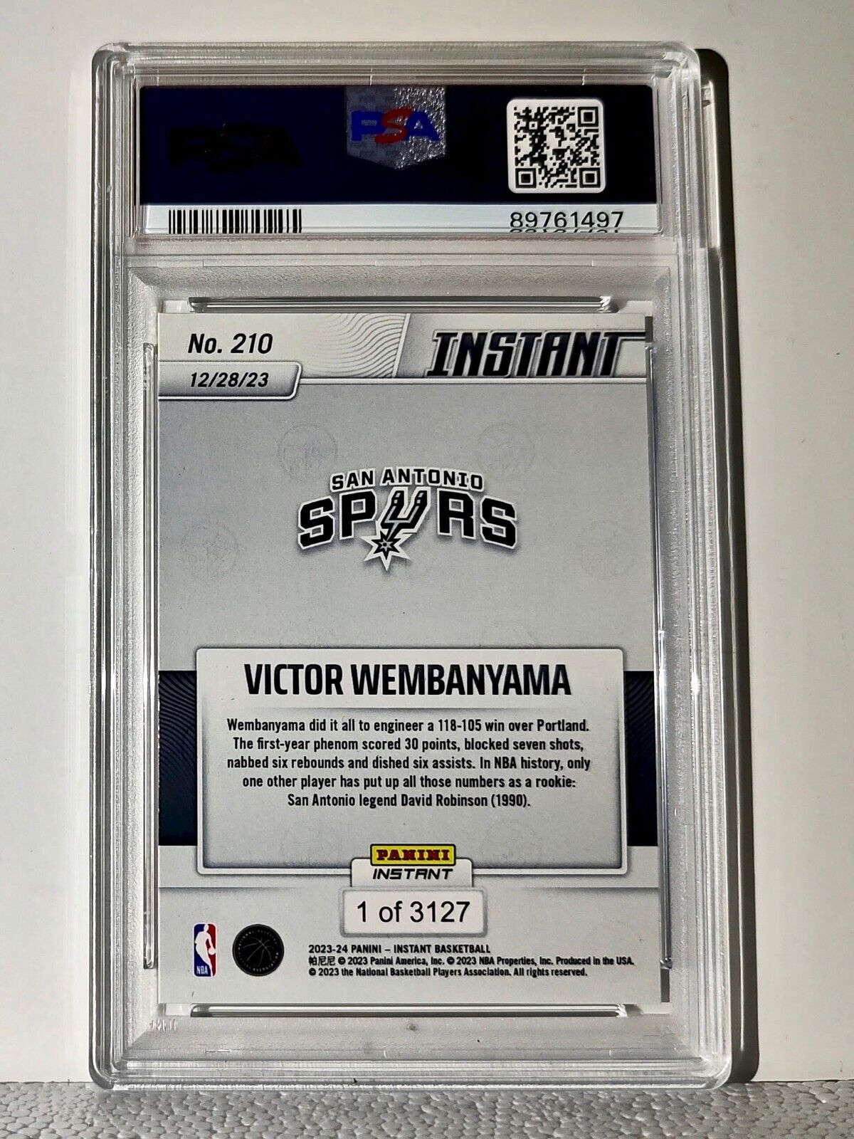 Victor Wembanyama 2023-24 Panini #210 NBA Rookie Basketball Card 1 of 3127 PSA 8
