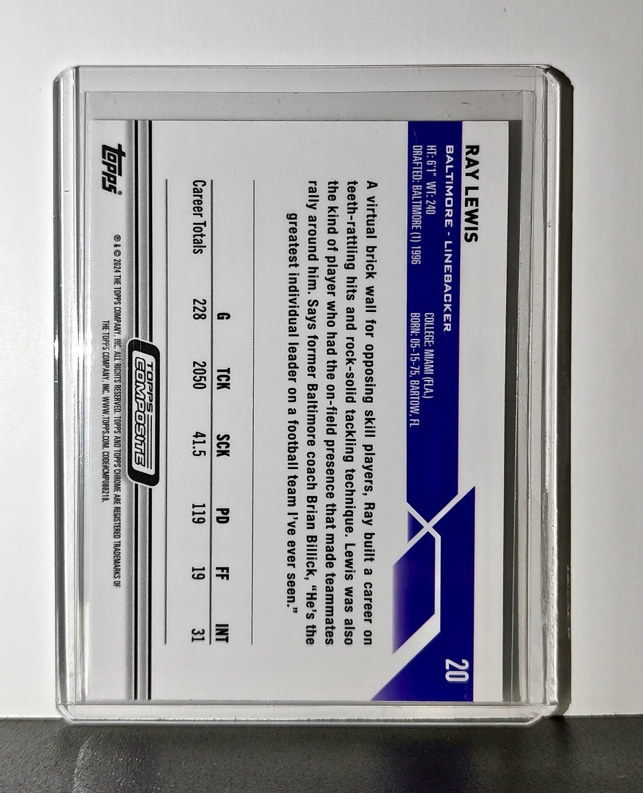 Ray Lewis 2023 Topps Chrome NFL #20 Football Card Baltimore Ravens