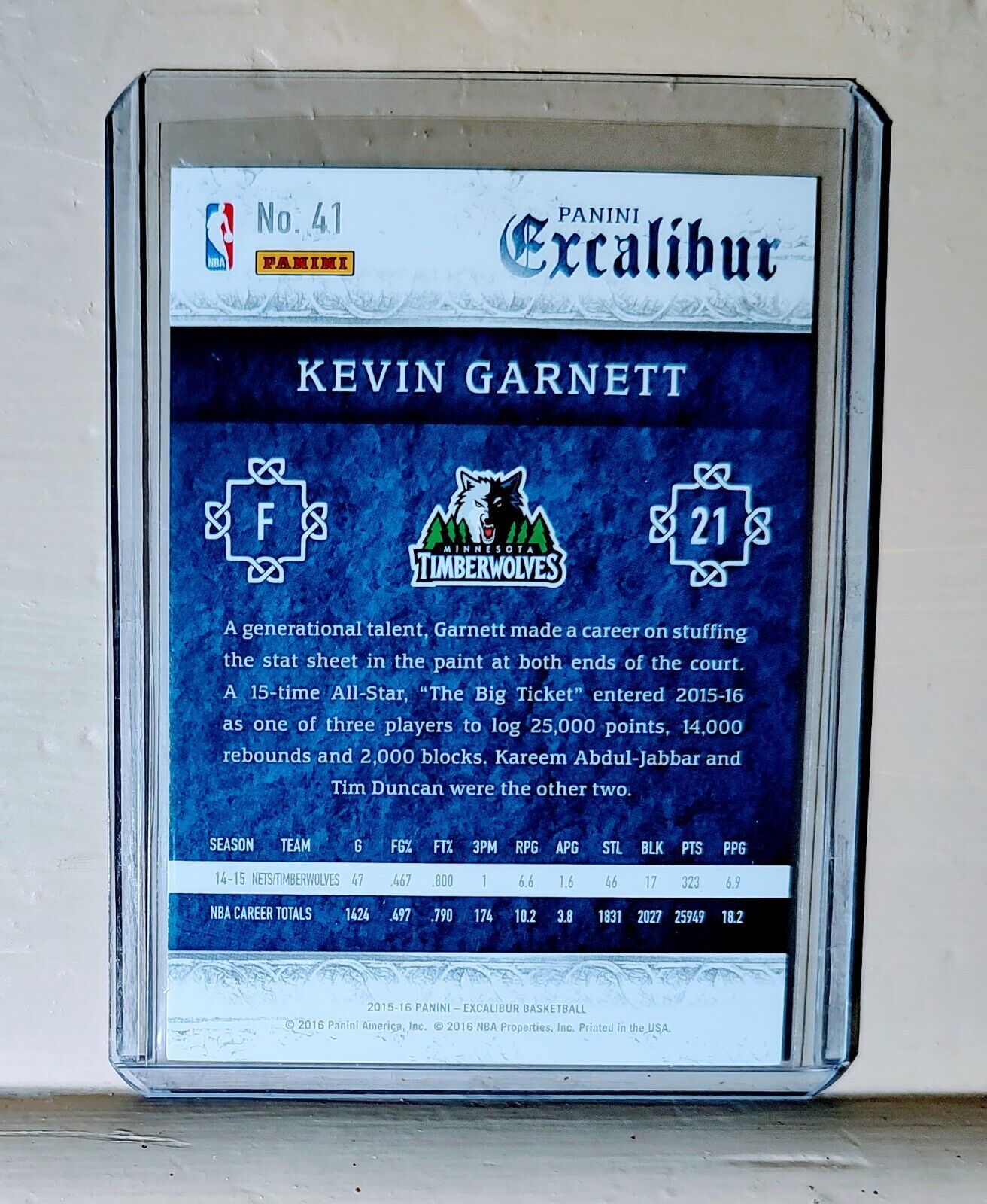 Kevin Garnett 2015-16 Panini Excalibur Basketball NBA #41 Card