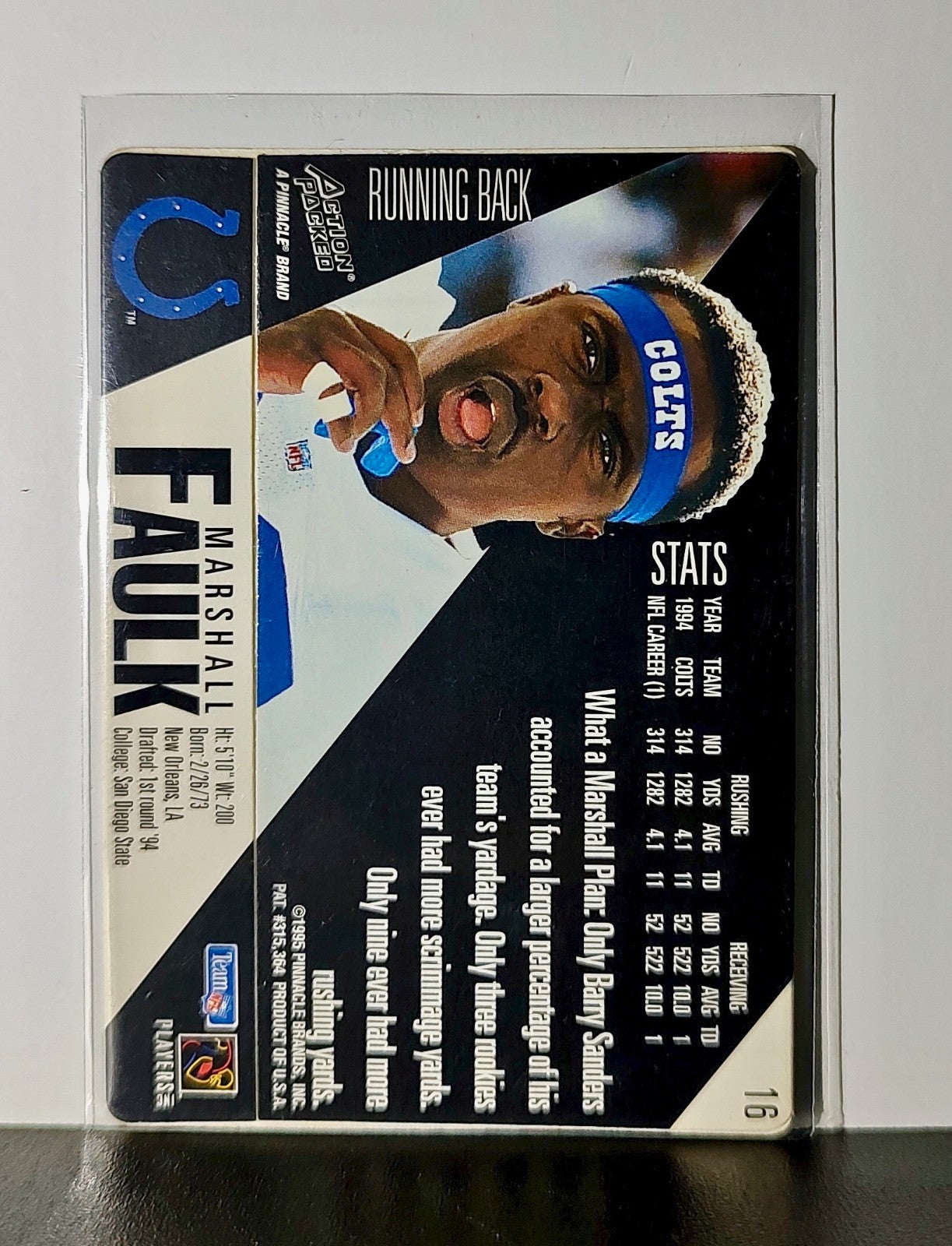 Marshall Faulk 1995 Pinnacle NFL #16 Card Indianapolis Colts