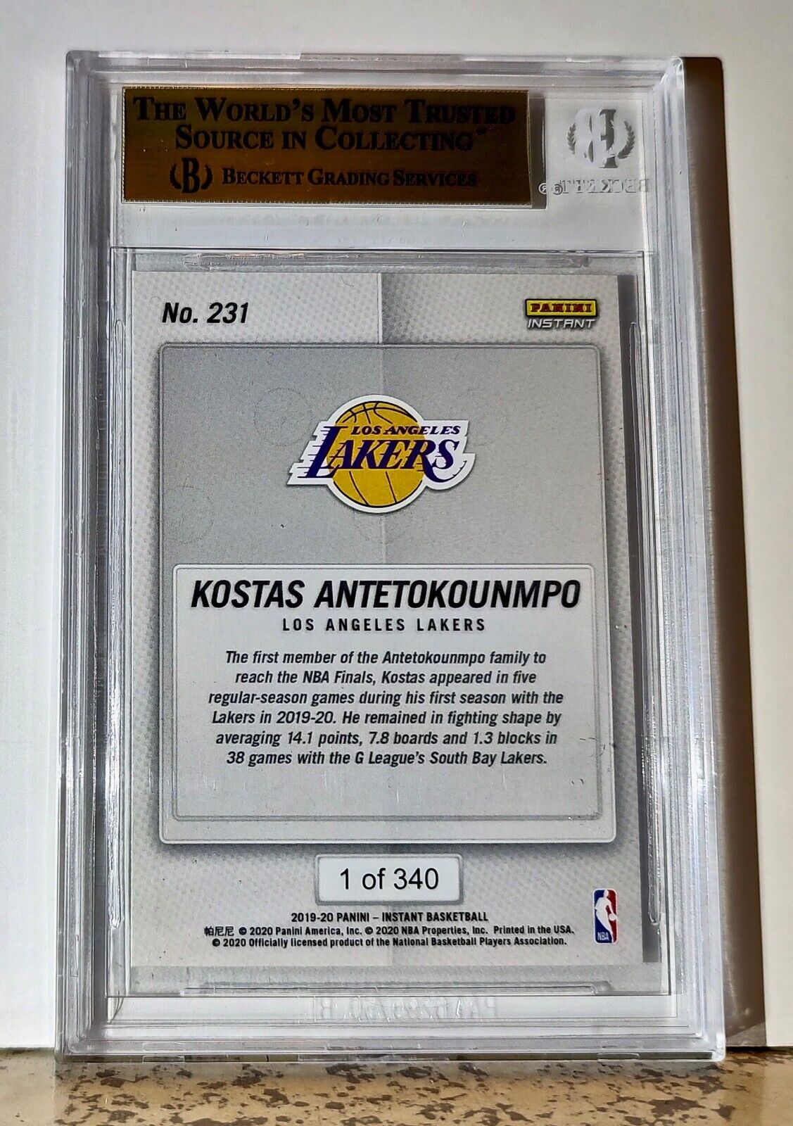 Kostas Antetokounmpo 2019-20 Panini NBA #231 Card 1/340 BGS 9.5 Gem Mint Lakers