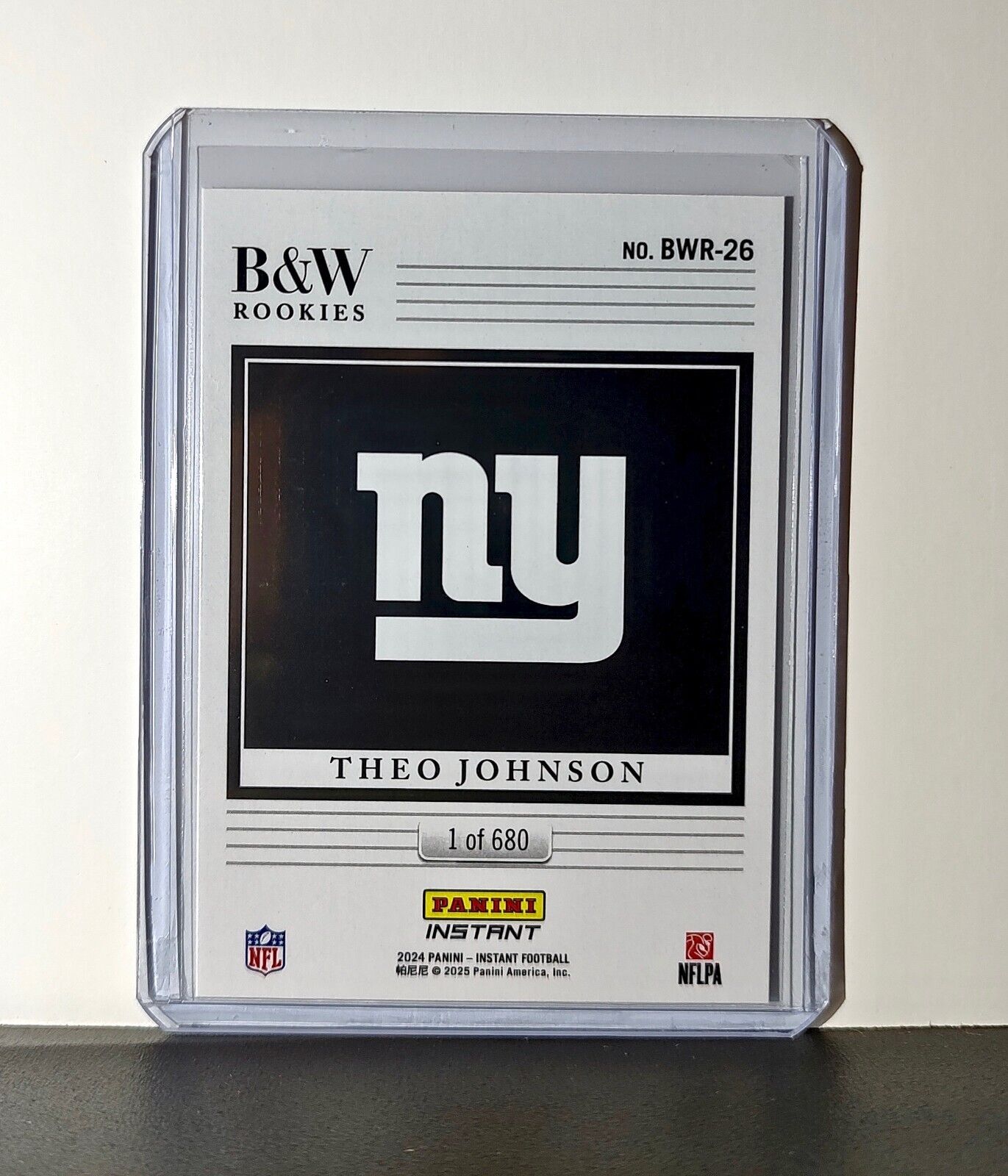 Theo Johnson 2024 Panini NFL #26 Black & White Rookies Card Giants 1 of 680
