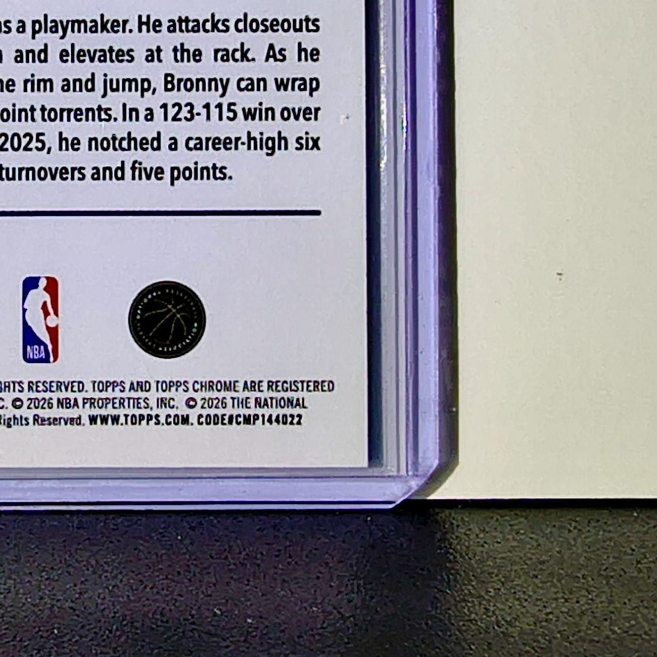 Bronny James Jr. 2025-26 NBA Topps Chrome Update #103 Card Los Angeles Lakers