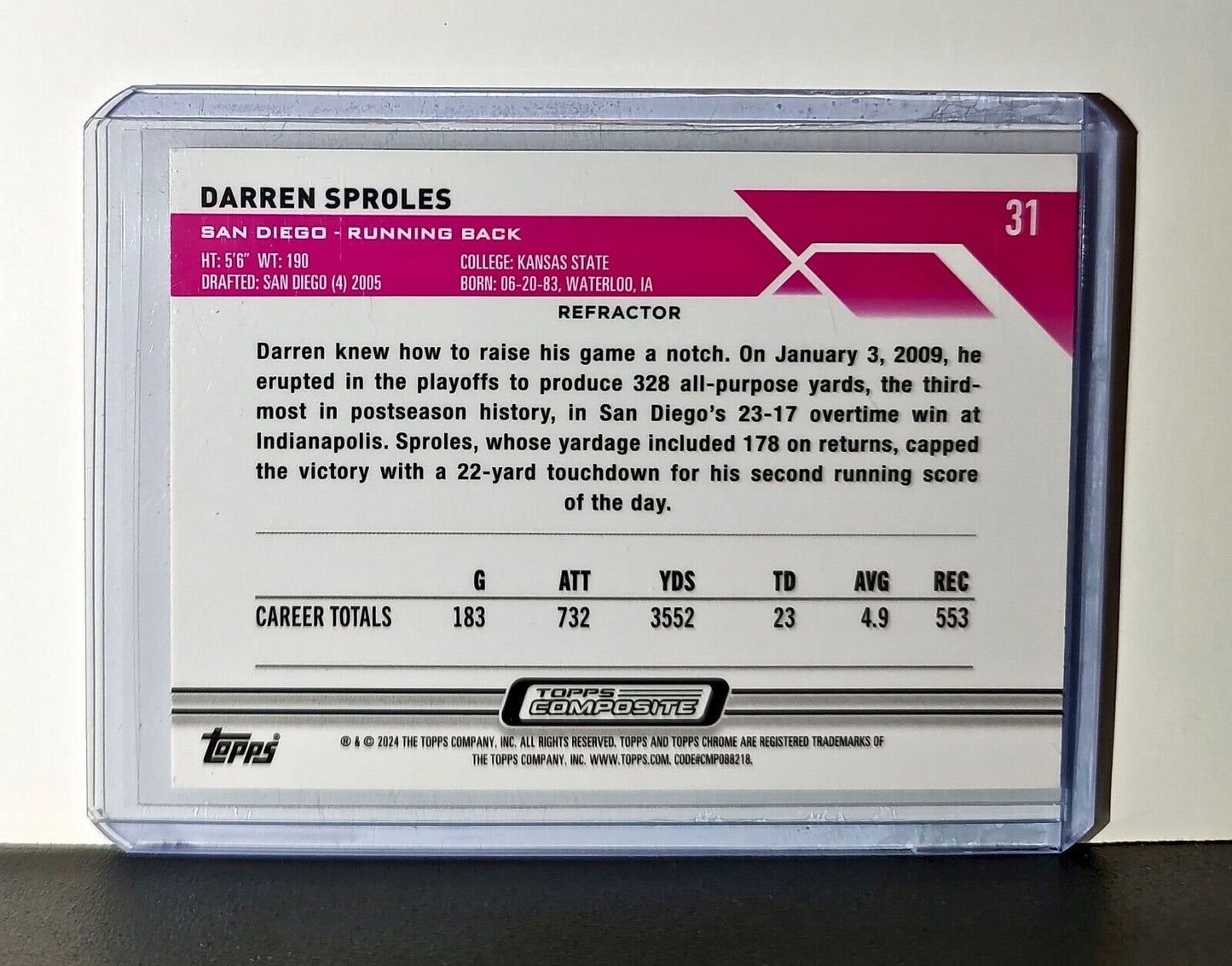 Darren Sproles 2023 Topps Chrome Refractor NFL #31 Card San Diego Chargers