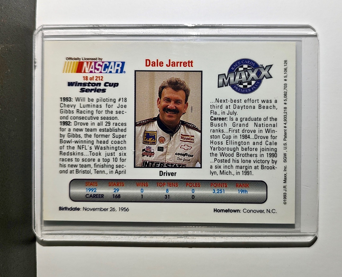 Dale Jarrett 1993 Maxx Premier Plus Racing #18 NASCAR Card Joe Gibbs Racing