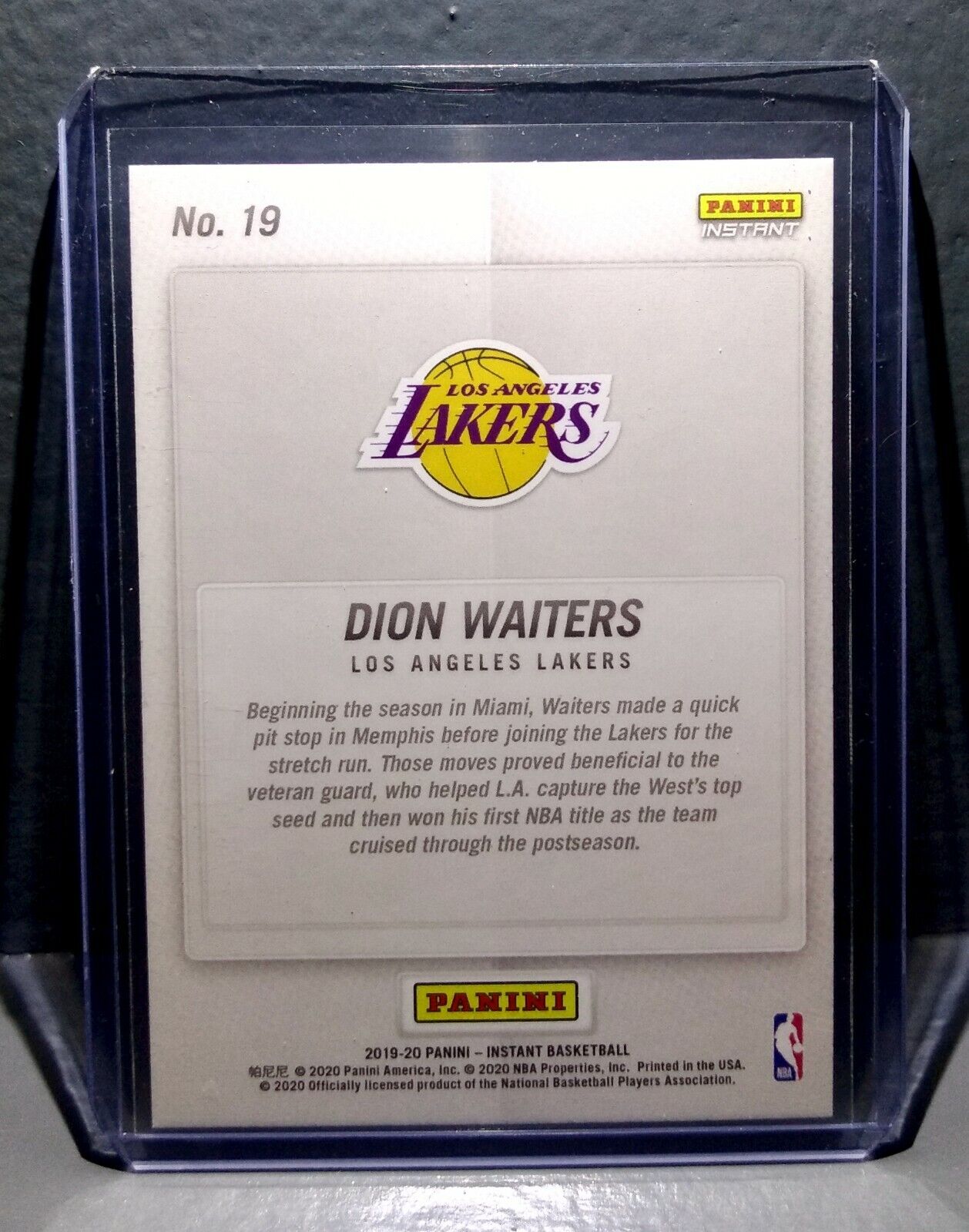 Dion Waiters 2020 Panini LA Lakers NBA Champions #19 Basketball Card