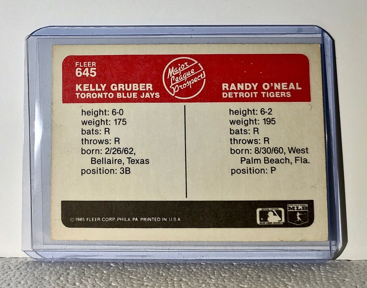 Kelly Gruber / Randy O’Neal 1985 Fleer MLB #645 Baseball Card Toronto Blue Jays