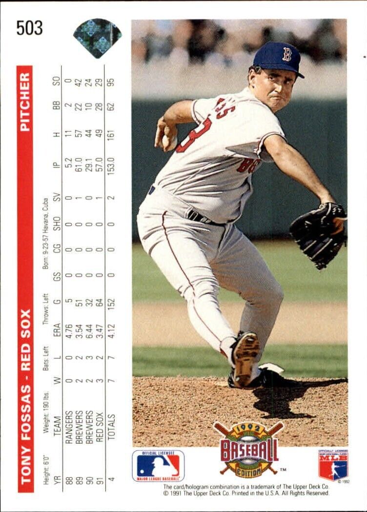 Tony Fossas 1992 Upper Deck MLB #503 Baseball Card Boston Red Sox
