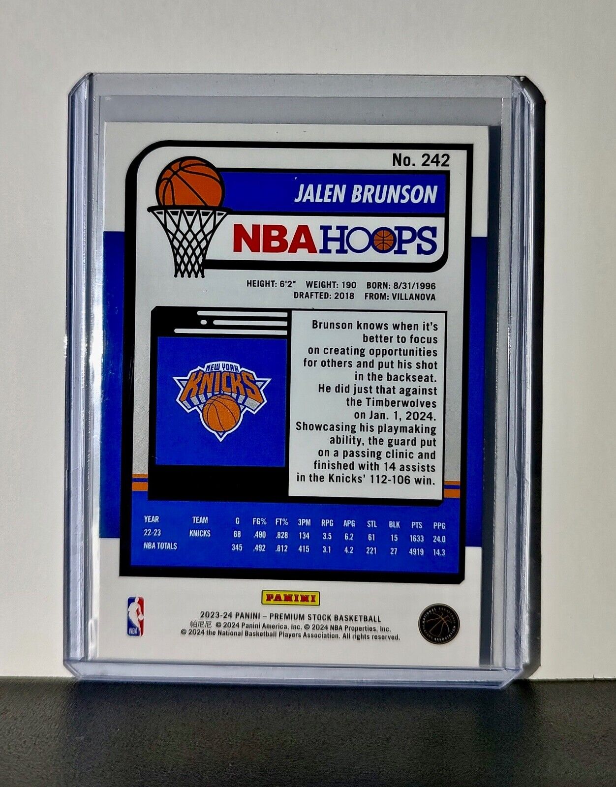 Jalen Brunson 2023-24 Panini Premium Stock NBA Hoops #242 Card New York Knicks