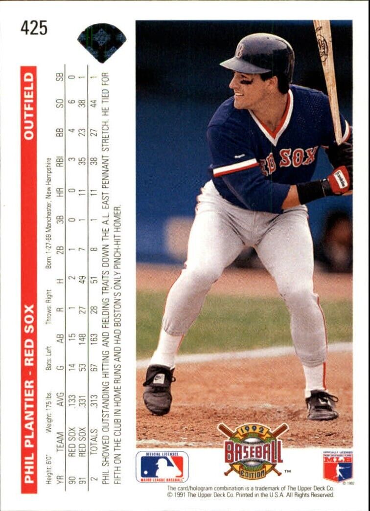 Phil Plantier 1992 Upper Deck MLB #425 Baseball Card Boston Red Sox