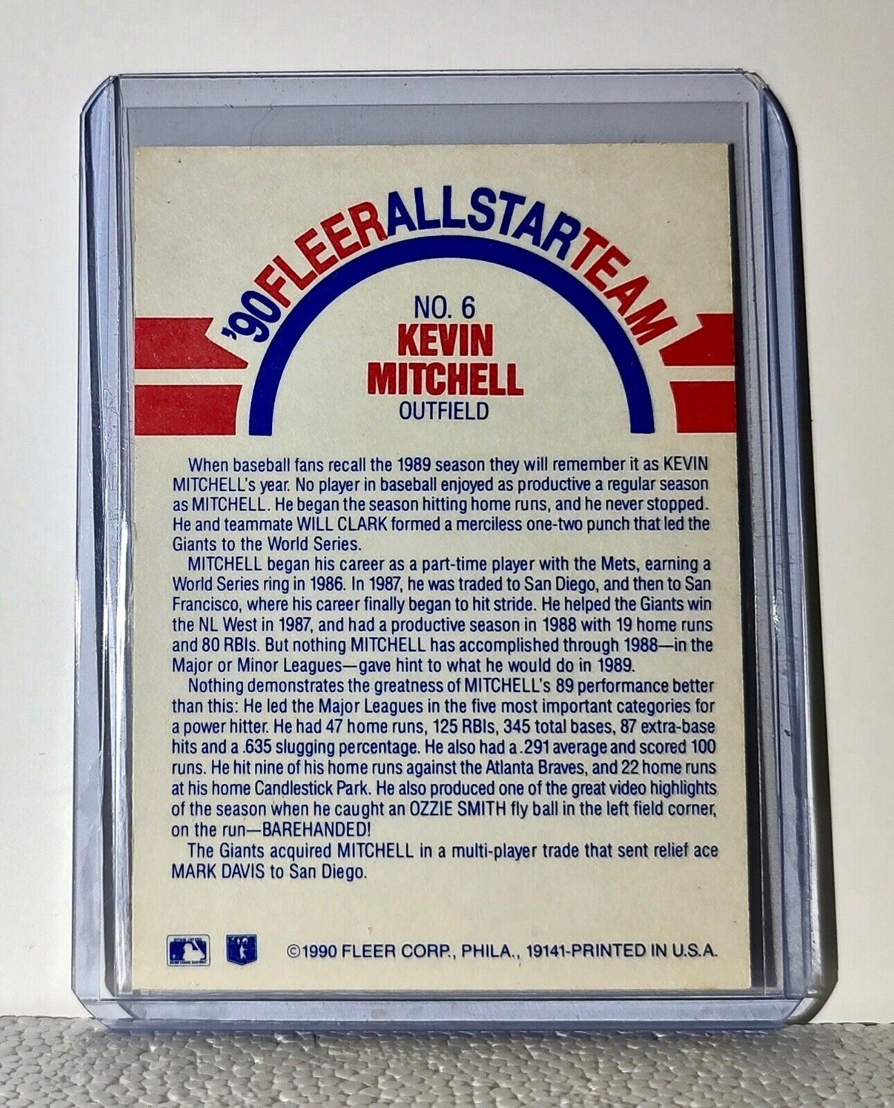 Kevin Mitchell 1990 Fleer MLB #6 All-Star Team Card San Francisco Giants