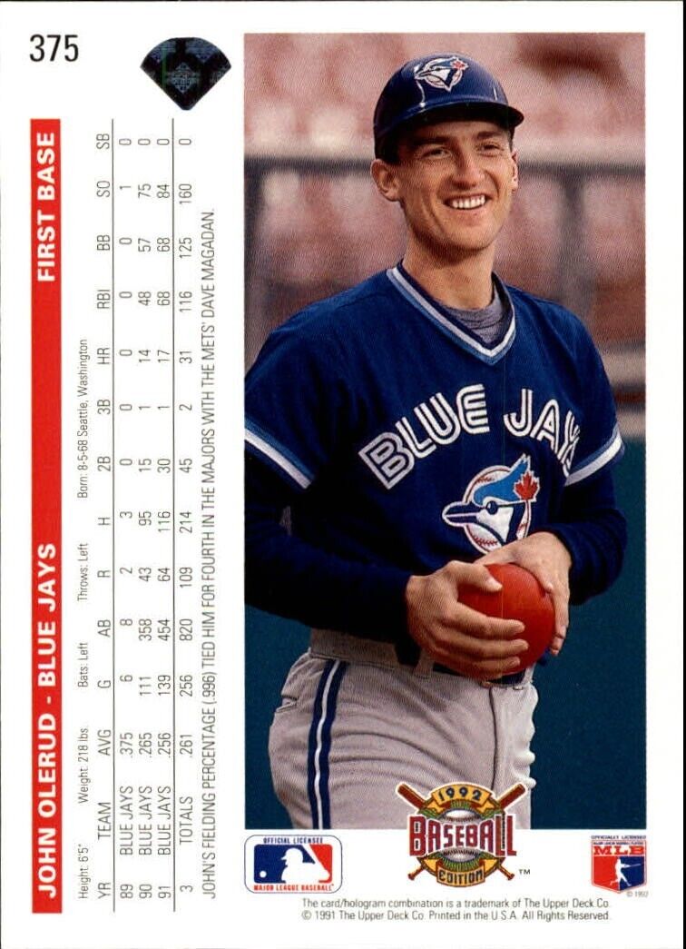 John Olerud 1992 Upper Deck MLB #375 Baseball Card Toronto Blue Jays