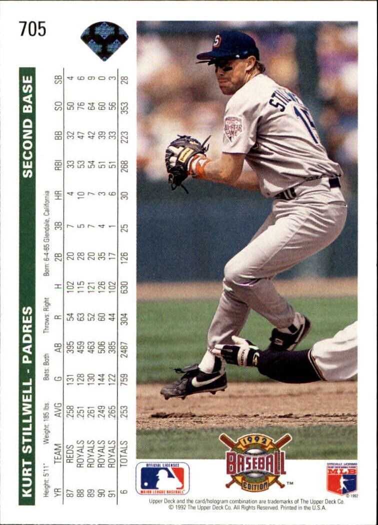 Kurt Stillwell 1992 Upper Deck MLB #705 Baseball Card San Diego Padres