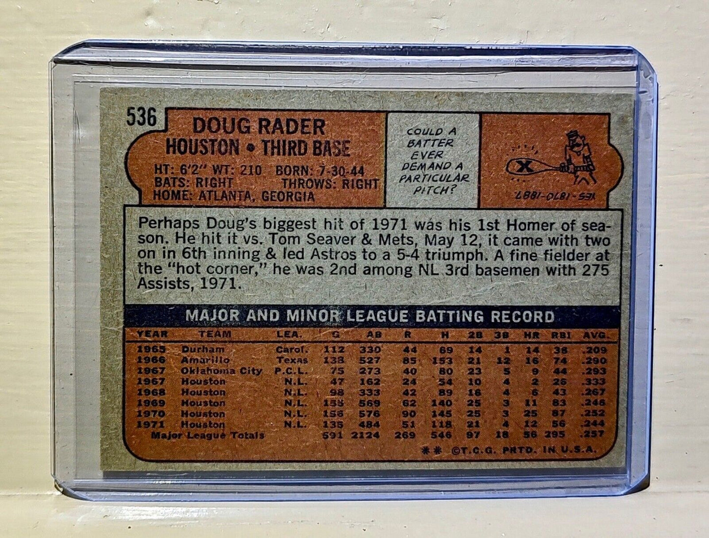 Doug Rader 1972 Topps MLB #536 Baseball Card Houston Astros