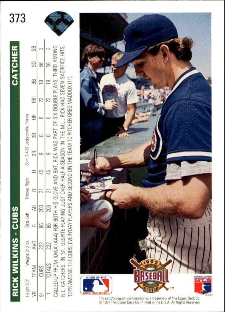Rick Wilkins 1992 Upper Deck MLB #373 Baseball Card Chicago Cubs