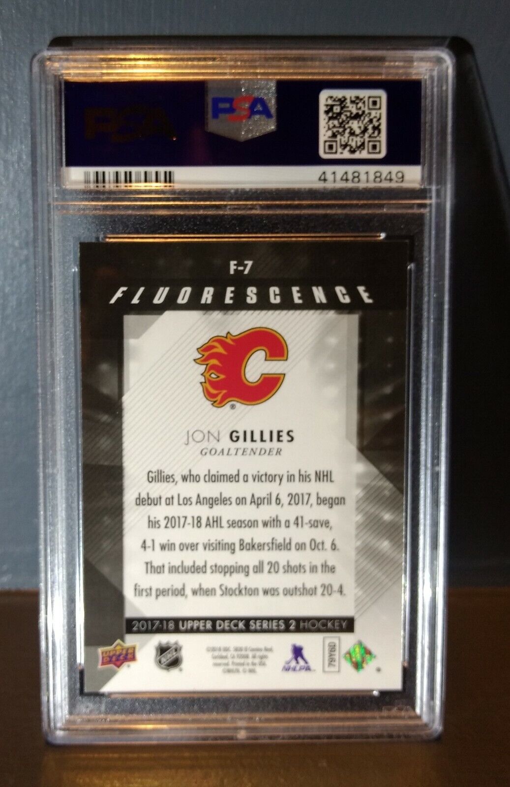 2017 Jon Gillies Upper Deck Fluorescence #F-7 Hockey Card - PSA 9 MINT