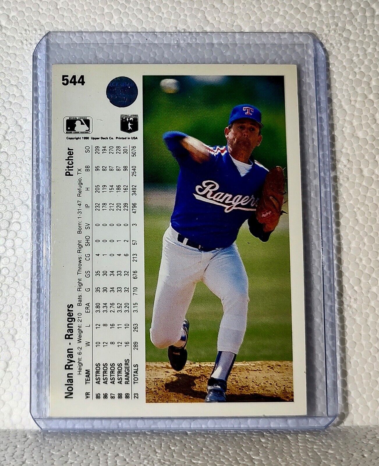 Nolan Ryan 1990 Upper Deck MLB #544 Baseball Card Texas Rangers
