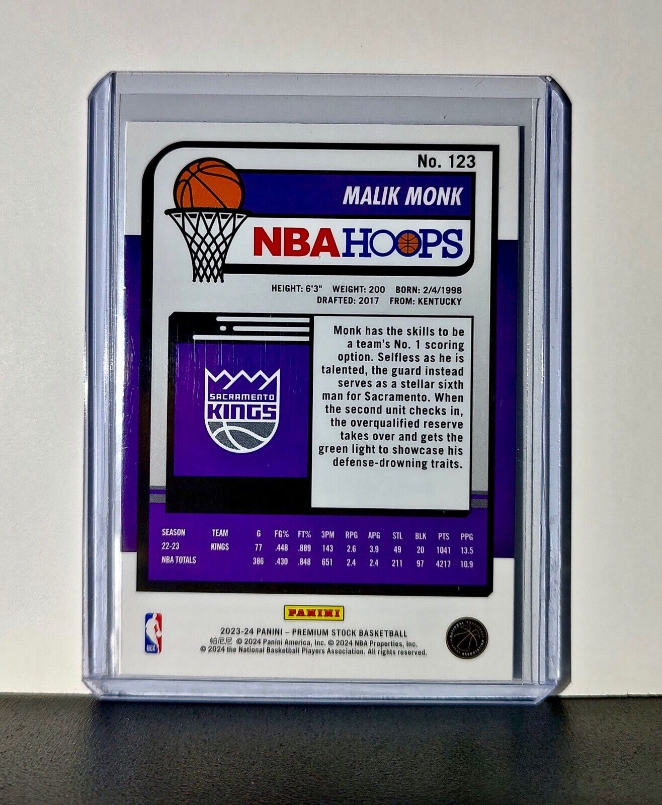 Malik Monk 2023-24 Panini Premium Stock NBA Hoops #123 Card Sacramento Kings