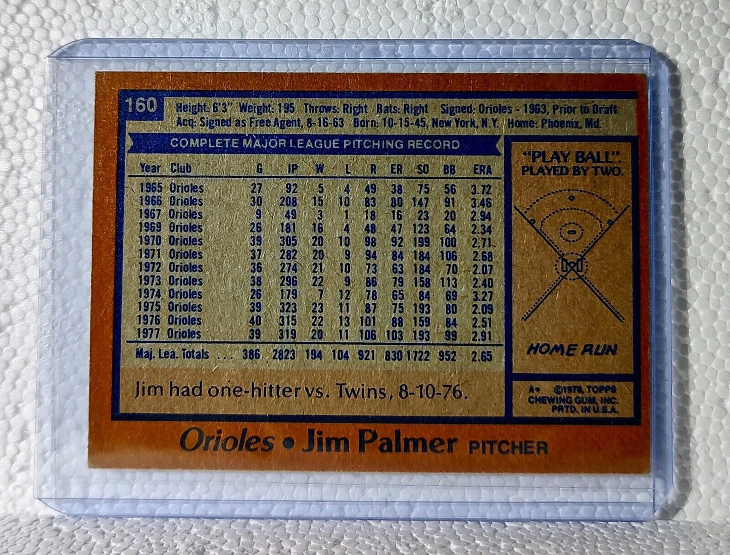 Jim Palmer 1978 Topps MLB #160 Baseball Card Baltimore Orioles