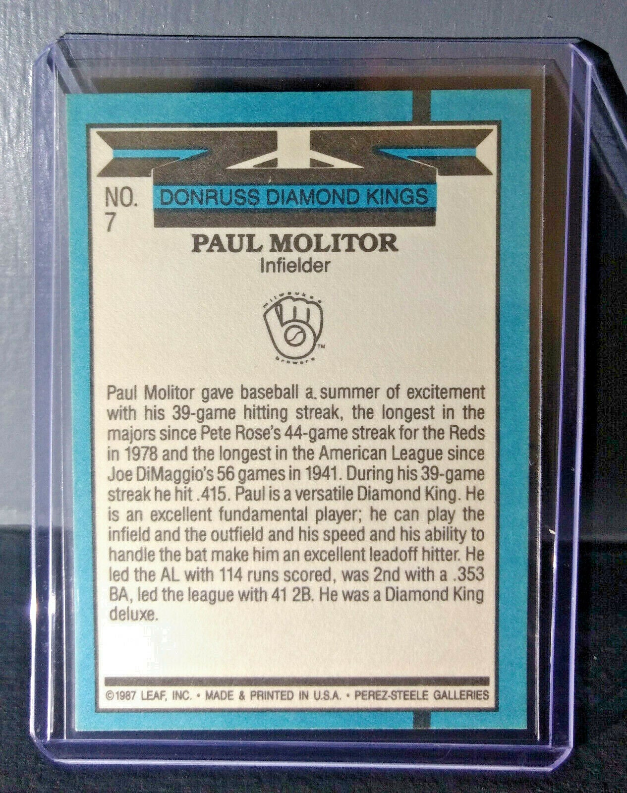 1988 Paul Molitor Donruss Diamond Kings #7 Baseball Card