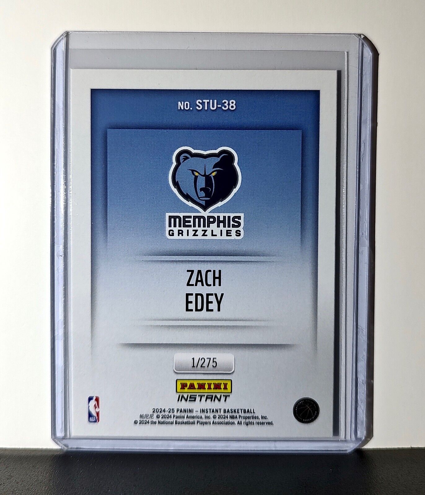 Zach Edey 2024-25 Panini NBA Studio #38 Rookie Card Memphis Grizzlies 1/275