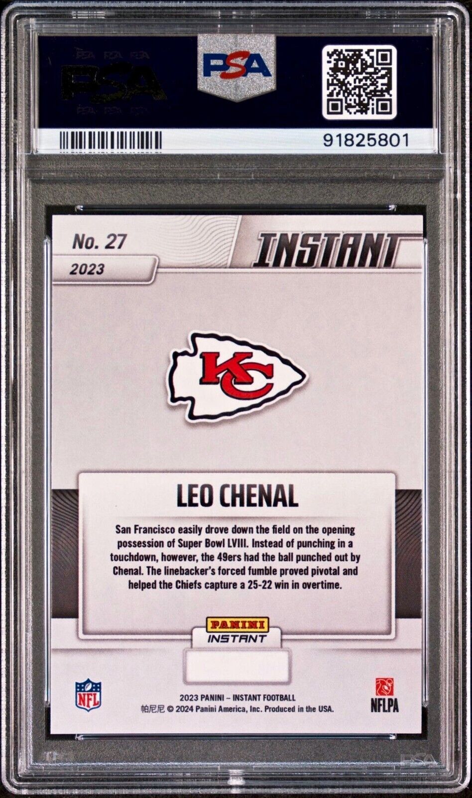 Leo Chenal 2023 Panini NFL Superbowl Champions #27 Card PSA 9 Mint