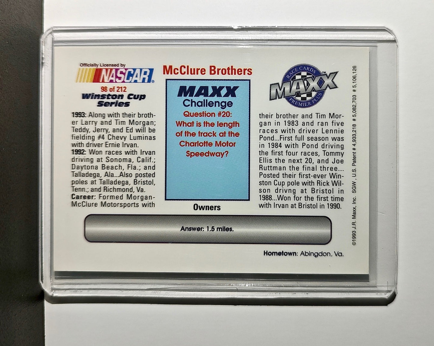 Teddy Jerry & Ed McClure 1993 Maxx Premier Plus Racing #98 NASCAR Card