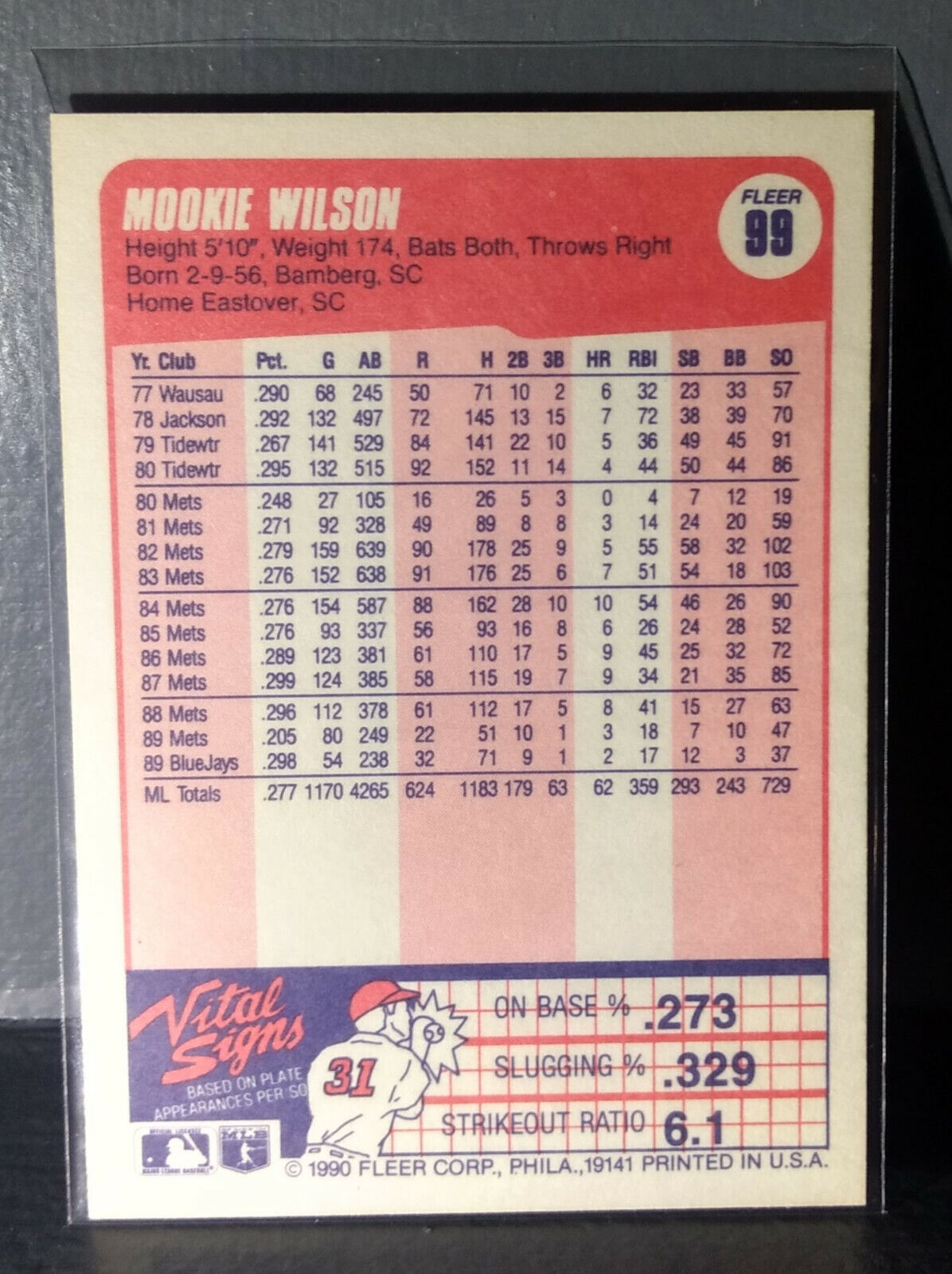 1990 Mookie Wilson Fleer Baseball Card #99