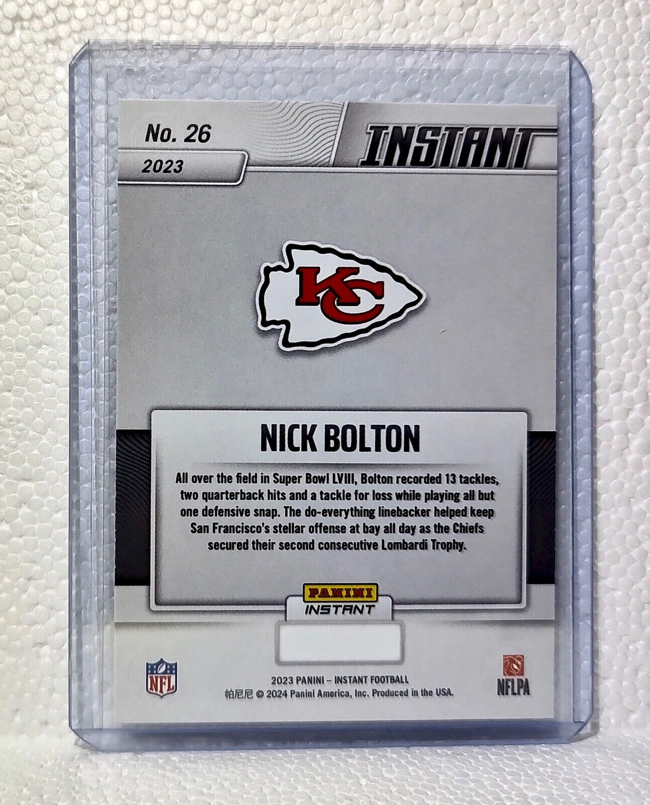Nick Bolton 2023 Panini NFL Superbowl Champions #26 Card Kansas City Chiefs