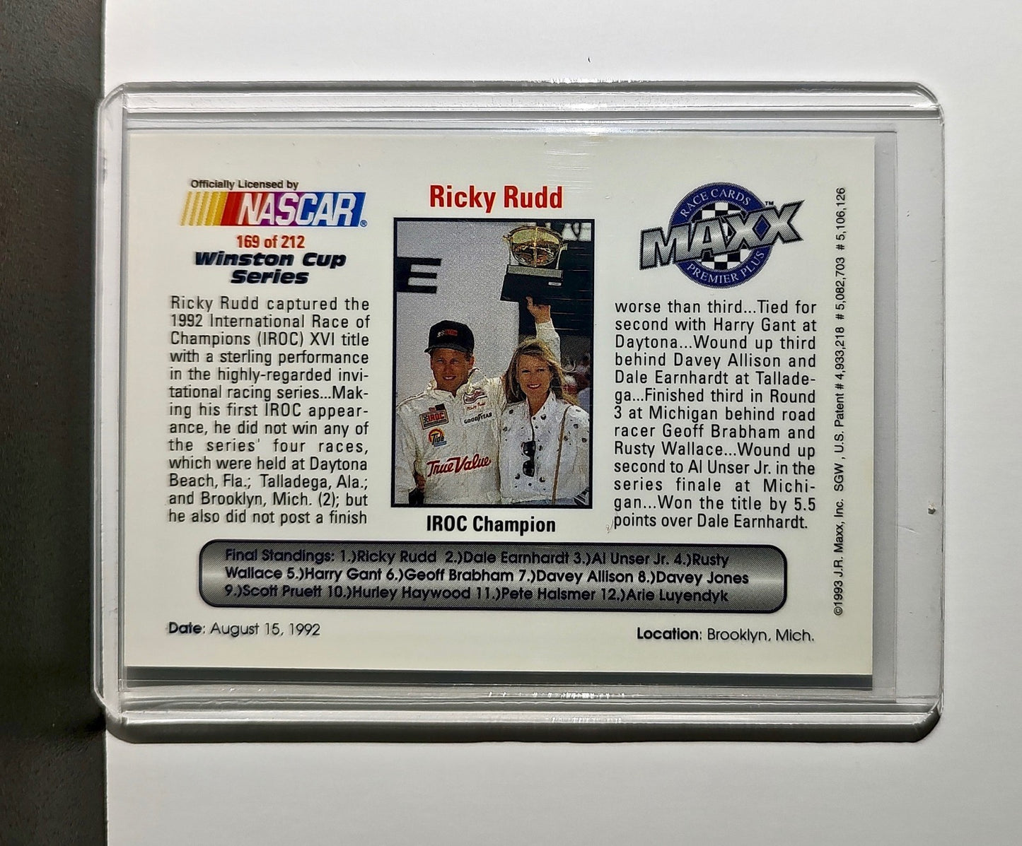 IROC Champion 1993 Maxx Premier Plus Racing #169 NASCAR Card IROC