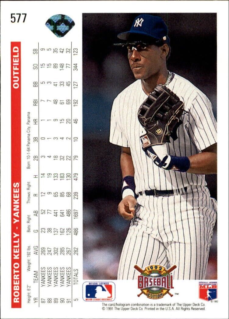 Roberto Kelly 1992 Upper Deck MLB #577 Baseball Card New York Yankees