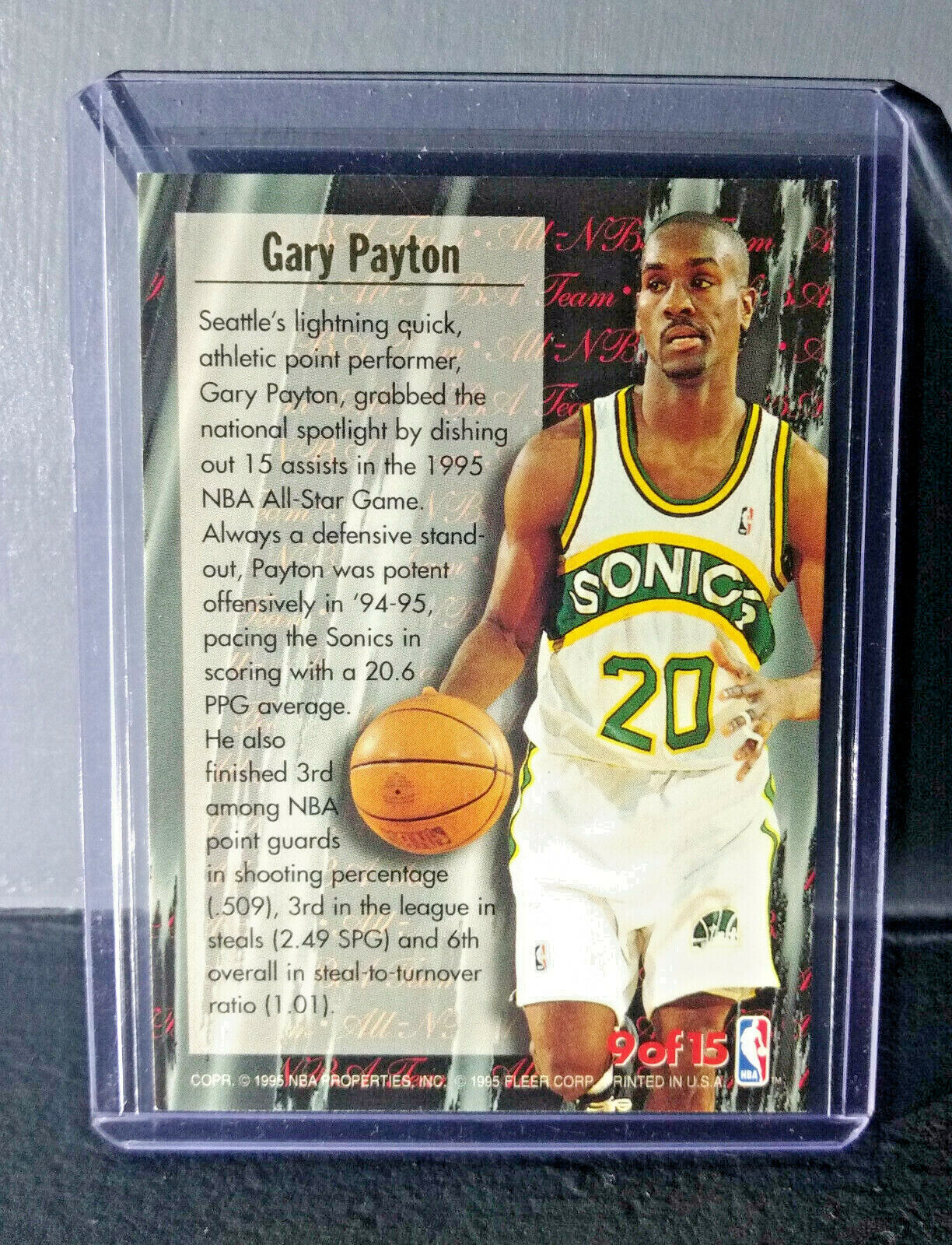 1995-96 Gary Payton Fleer Ultra All-NBA Team #9 Basketball Card