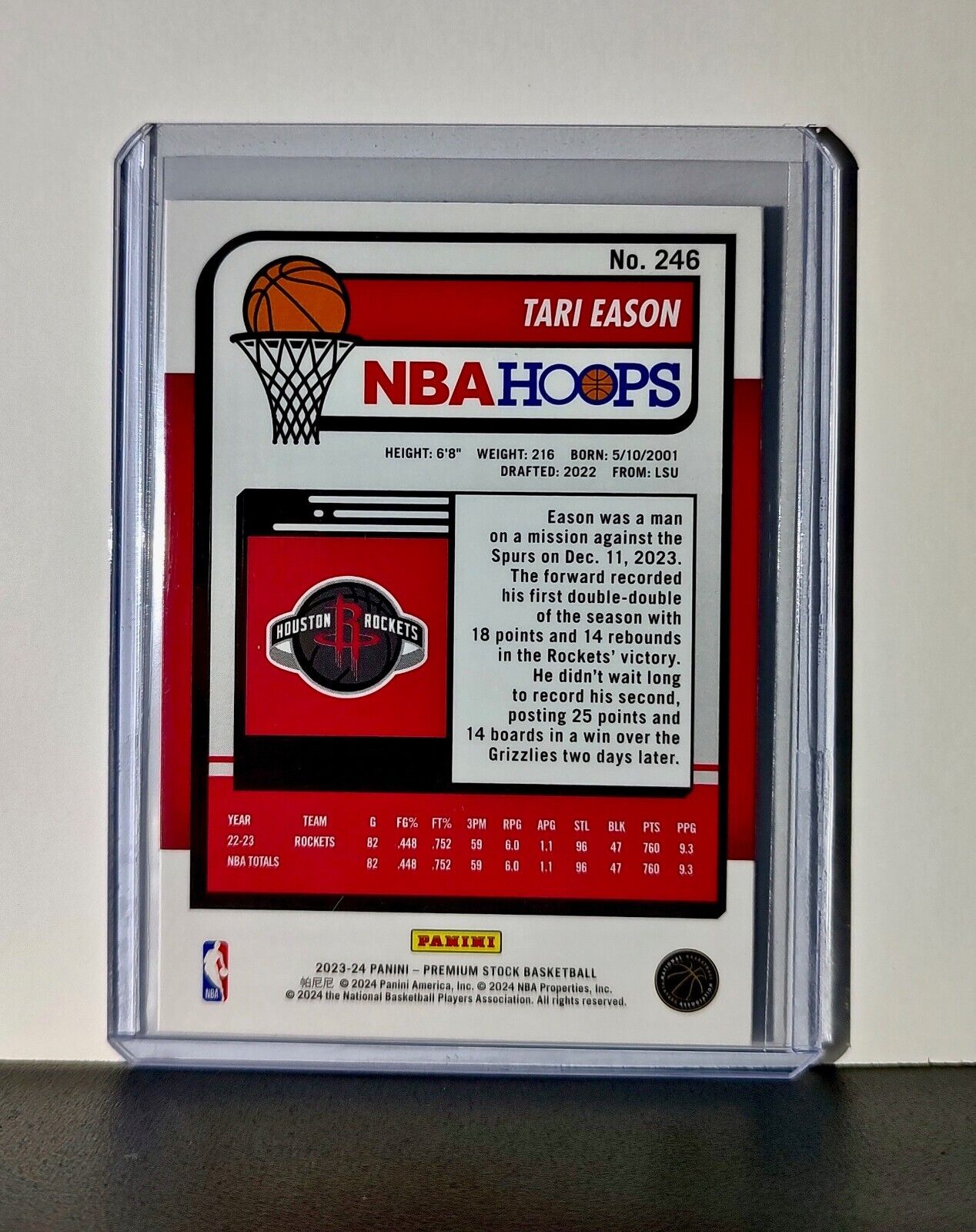 Tari Eason 2023-24 Panini Premium Stock NBA Hoops #246 Card Houston Rockets