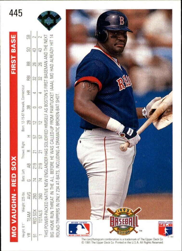Mo Vaughn 1992 Upper Deck MLB #445 Baseball Card Boston Red Sox