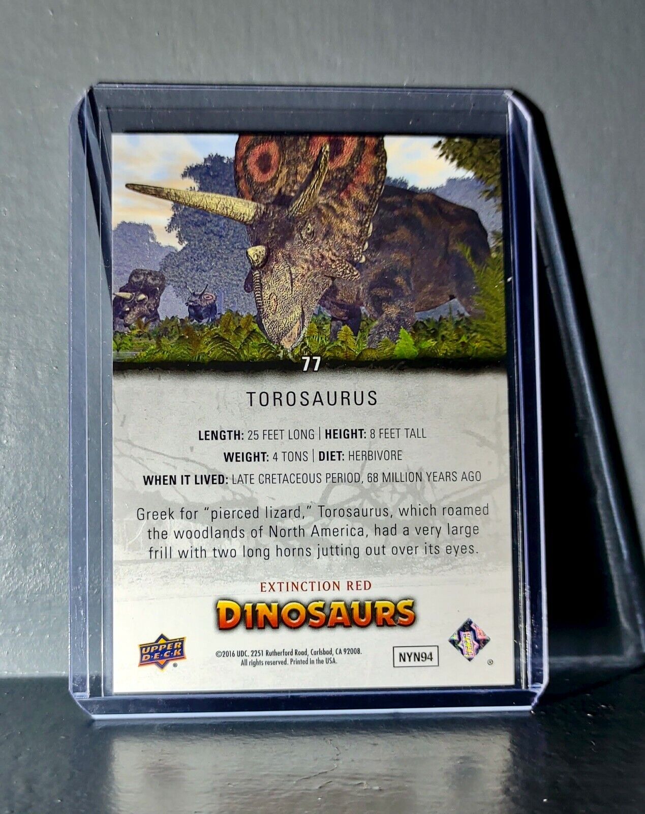 2015 Upper Deck Dinosaurs Torosaurus Extinction Red Parallel #77 Card