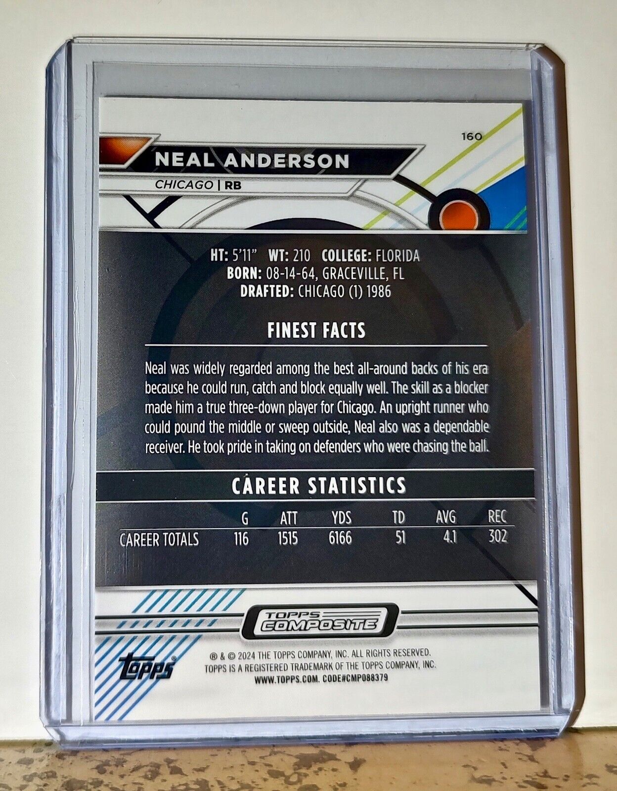 Neal Anderson 2023 Topps Finest NFL #160 Football Card Chicago Bears
