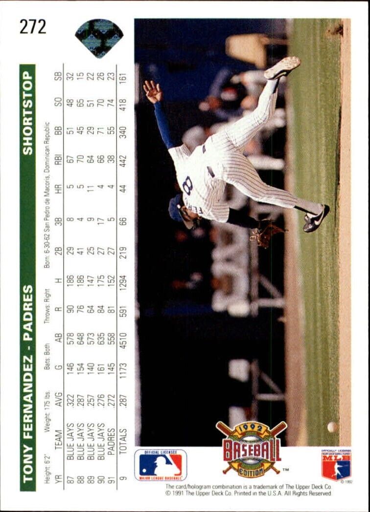 Tony Fernandez 1992 Upper Deck MLB #272 Baseball Card San Diego Padres