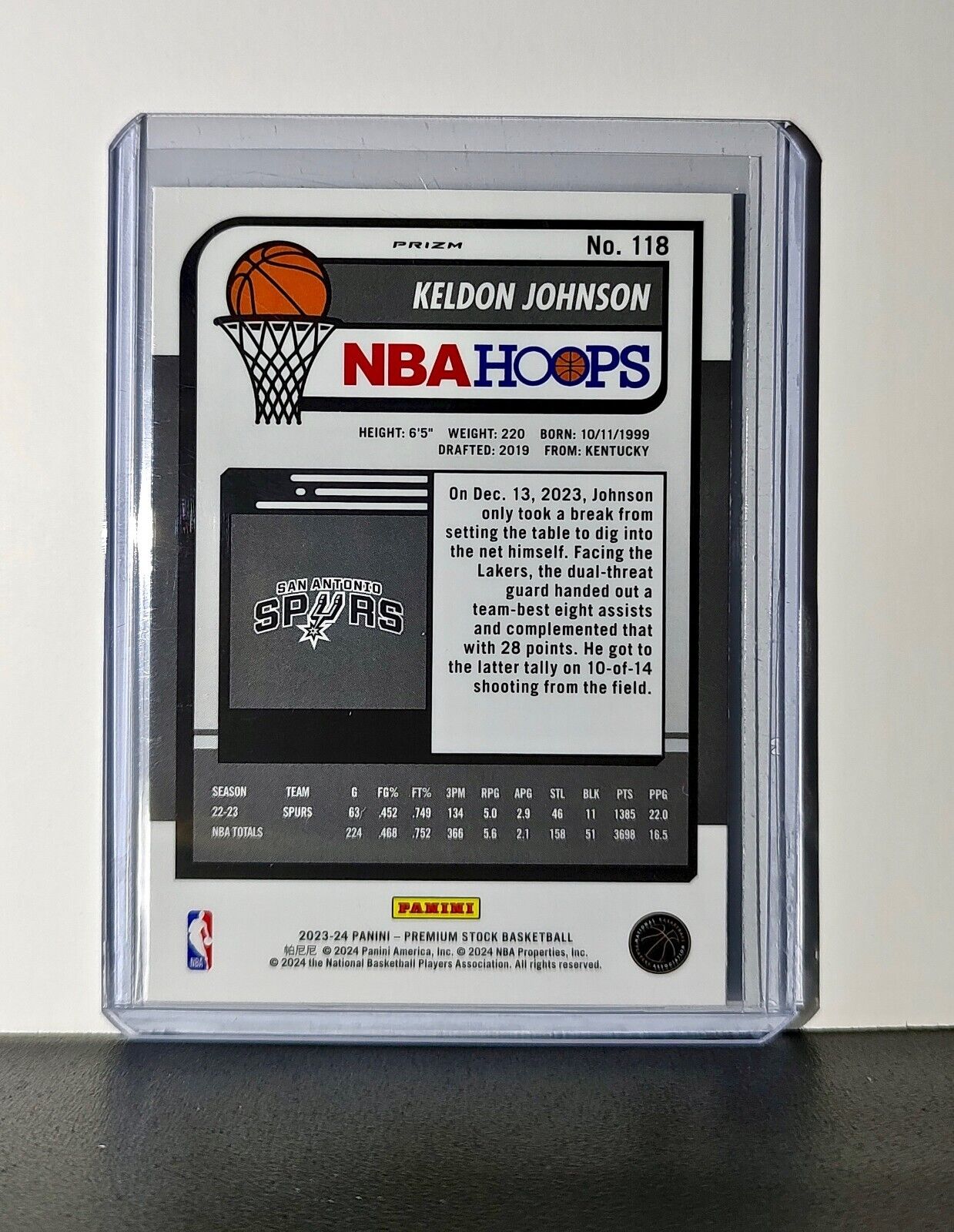 Keldon Johnson 2023-24 Panini Premium NBA Hoops #118 Disco Prizm Card Spurs