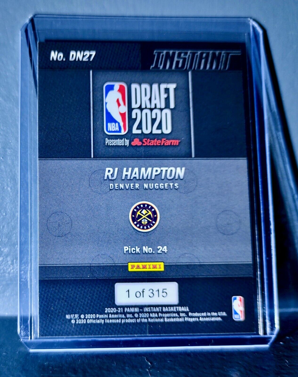 RJ Hampton 2020-21 Panini NBA Draft Night #27 Basketball Rookie Card 1 of 315