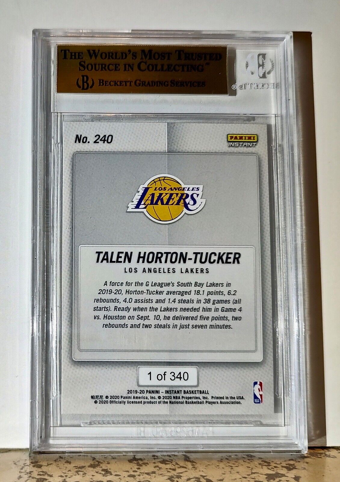 Talen Horton-Tucker 2019-20 Panini NBA #240 Rookie 1 of 340 BGS 9.5 Gem Lakers