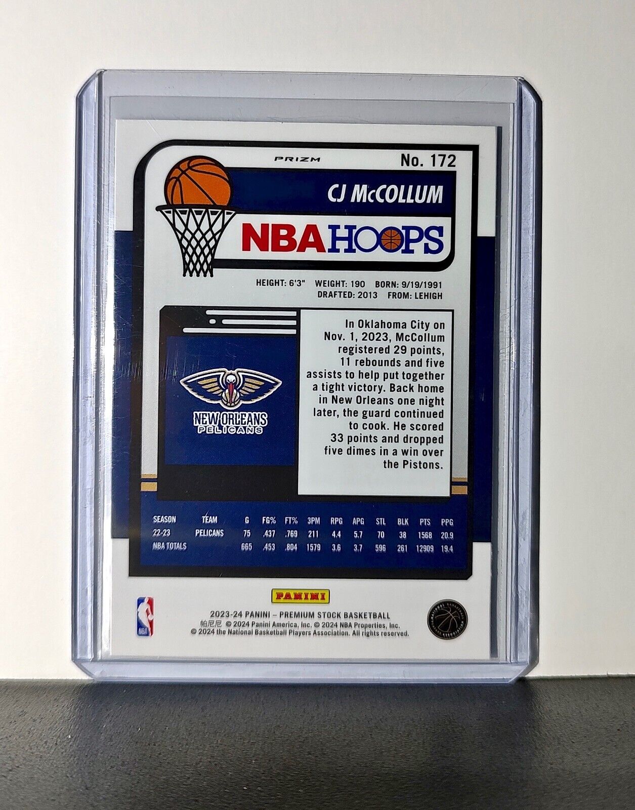 CJ McCollum 2023-24 Panini Premium NBA Hoops #172 Pulsar Prizm Pelicans