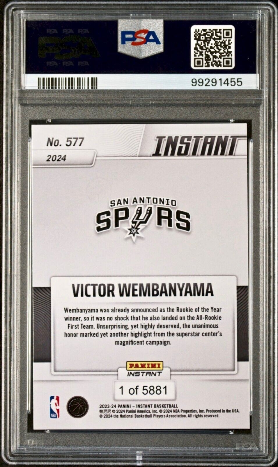 Victor Wembanyama 2023 Panini NBA All-Rookie 1st Team #577 Rookie Card PSA 8