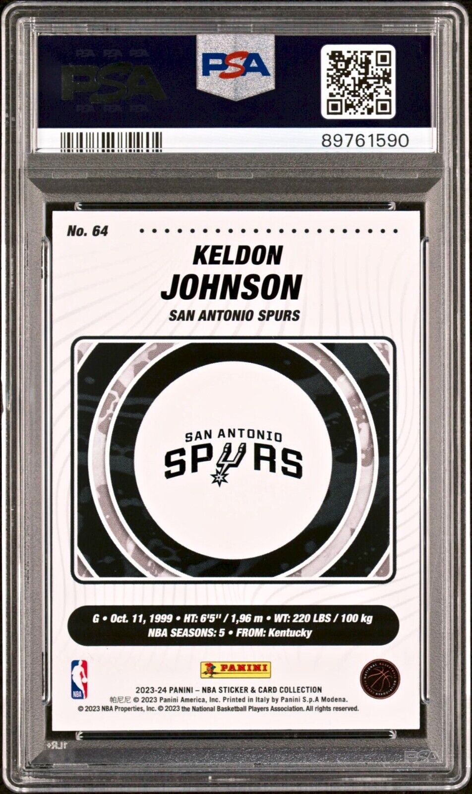 Keldon Johnson 2023-24 Panini NBA #64 Blue Foil Card Spurs #175/200 PSA 6 EX-MT