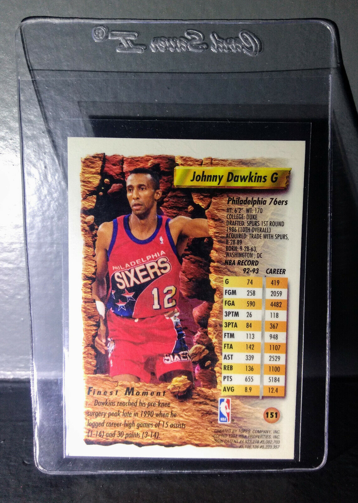 1993-94 Topps Finest Johnny Dawkins #151 Basketball Card