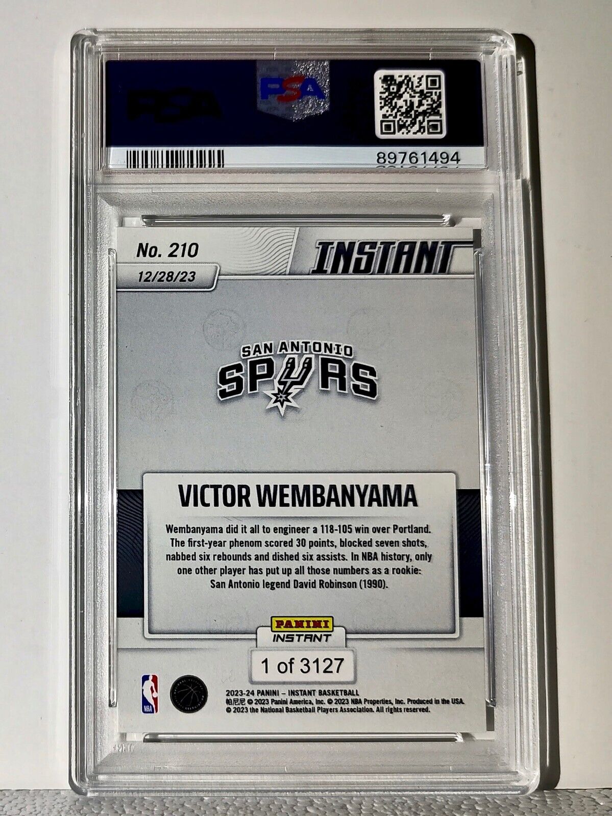 Victor Wembanyama 2023-24 Panini #210 NBA Rookie Basketball Card 1 of 3127 PSA 8