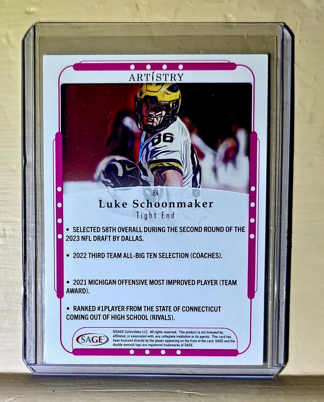 Luke Schoonmaker 2023 SAGE NFL Artistry Football #84 Card