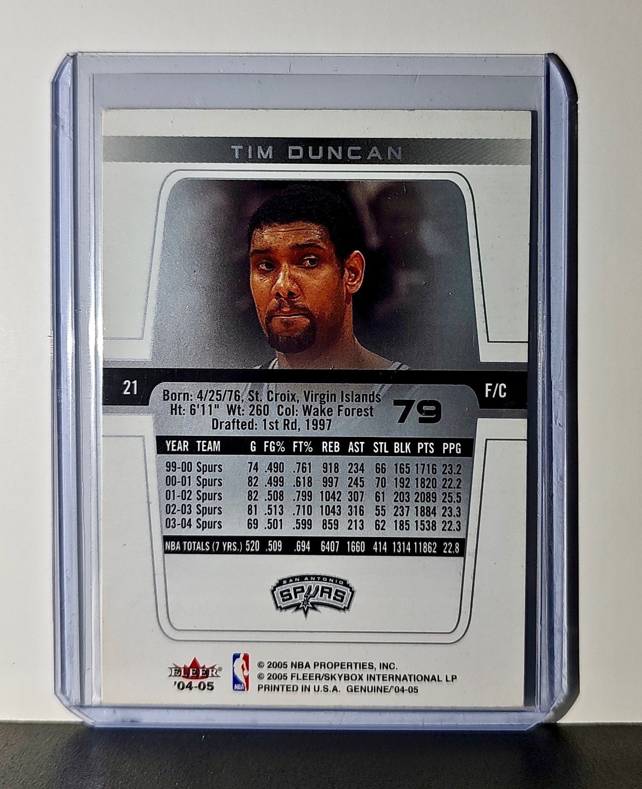 Tim Duncan 2004-05 Fleer Genuine NBA #79 Card San Antonio Spurs