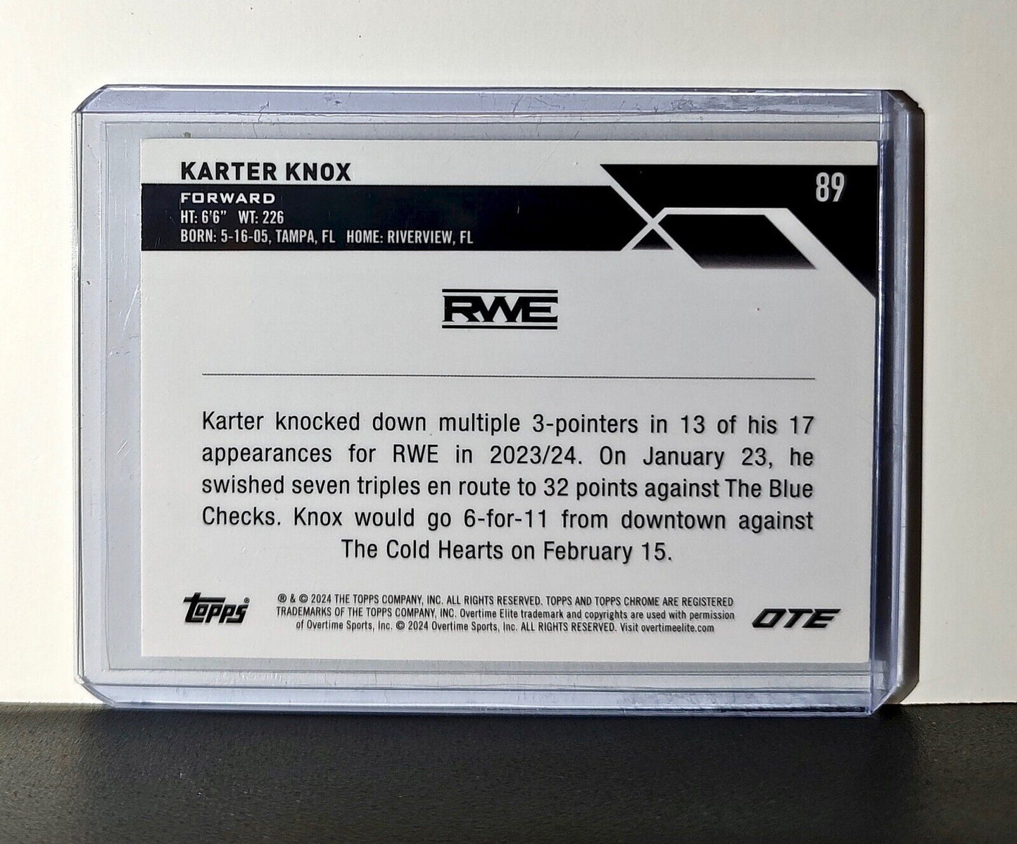 Karter Knox Rookie Card 2023-24 Topps Chrome Overtime #89 RWE