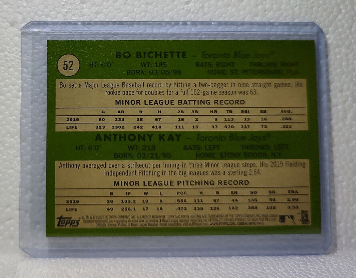 Bo Bichette / Anthony Kay 2020 Topps MLB #52 Rookie Star Baseball Card Blue Jays